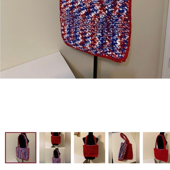 Shoulder Bag Red,White,Blue Mix, Shoulder Bag, handmade, crocheted - Picture 7 of 16